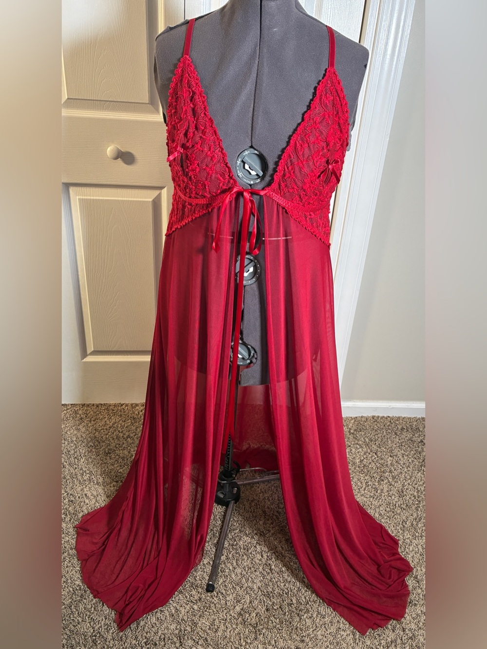 Red Lace Babydoll Nightgown — 3XL - Picture 1 of 9